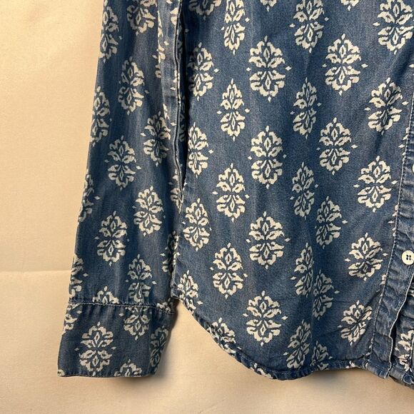 Splendid blue white floral print denim long sleeve button up shirt EUC size S - Picture 4 of 10